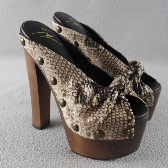 Giuseppe Zanotti Peep Toe Snakeskin Studded Wood Platform Mule EU 35.5 $845 S1E1 - Picture 1 of 8